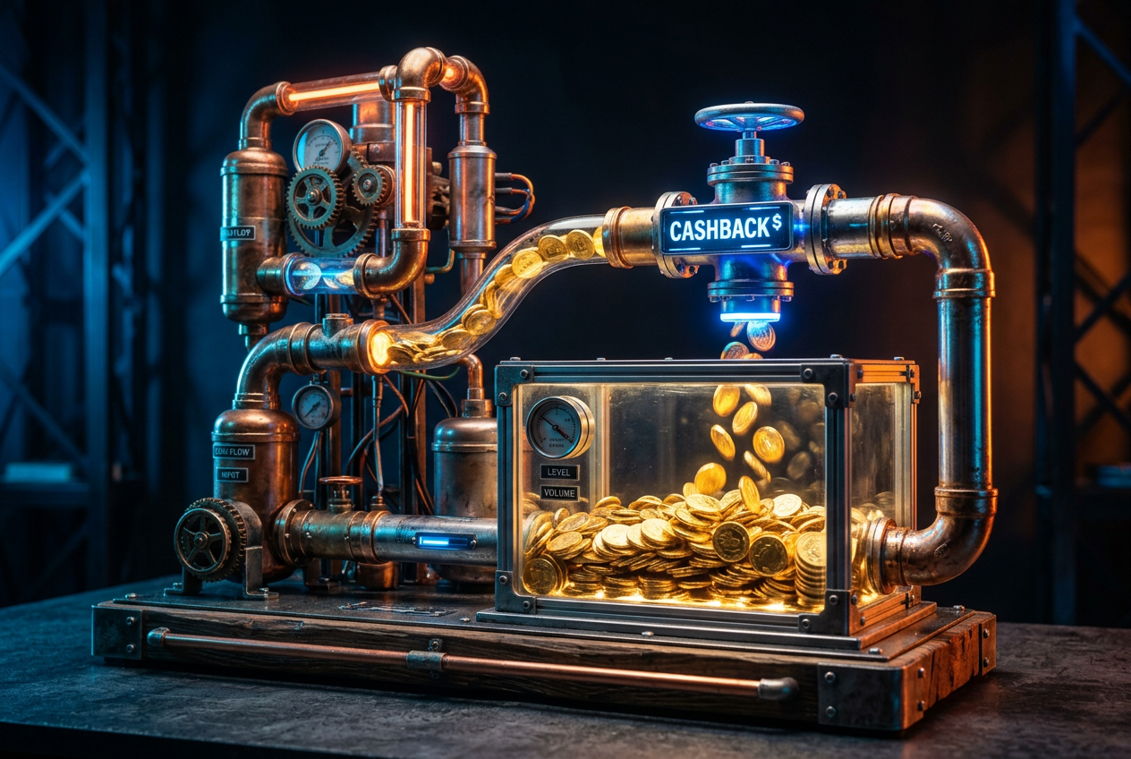 Infographic of a financial plumbing system representing casino cashback.