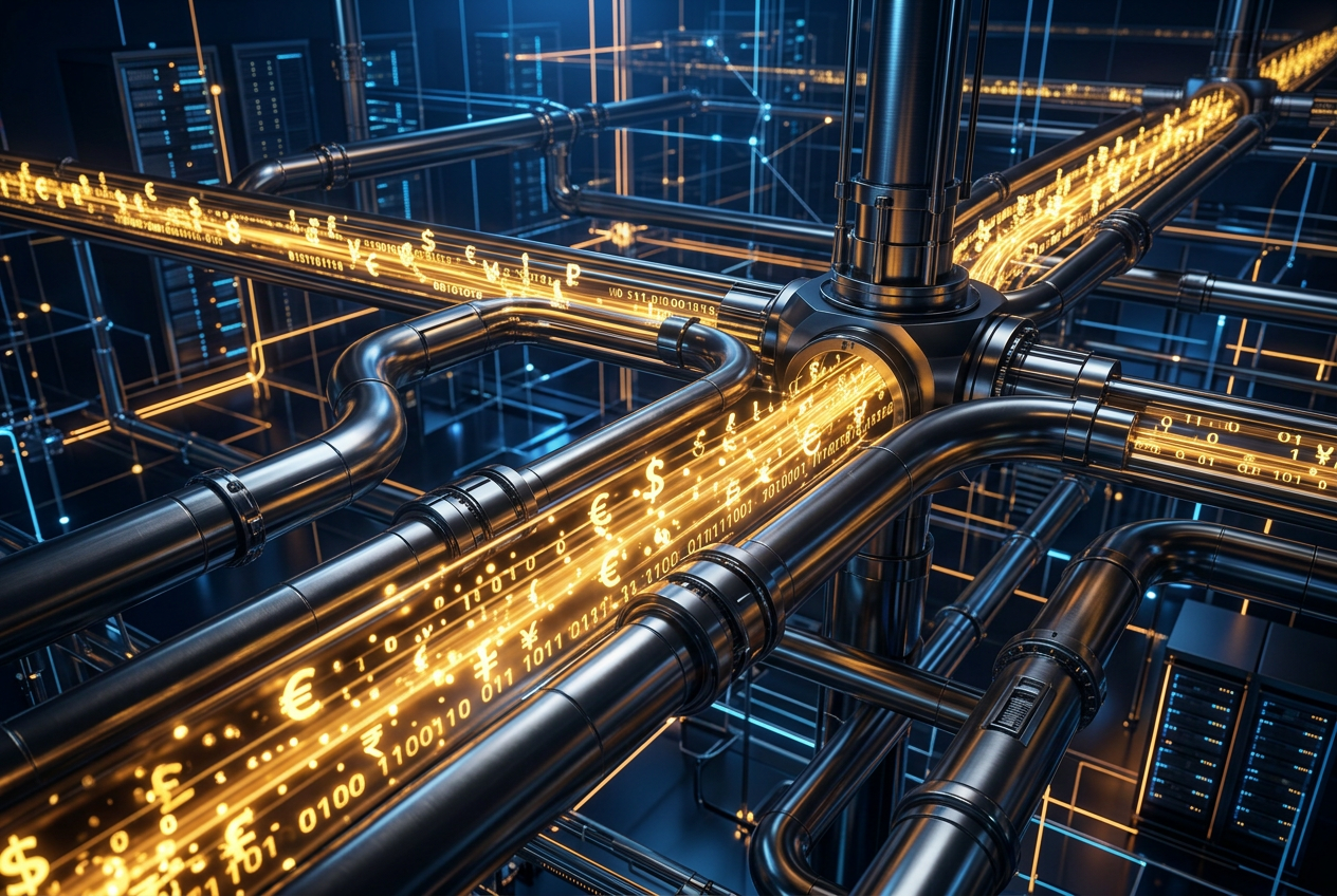 Abstract visualization of fast digital payment streams in a secure environment
