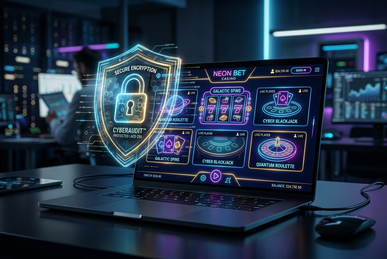 Modern secure online casino gaming interface with advanced encryption symbols